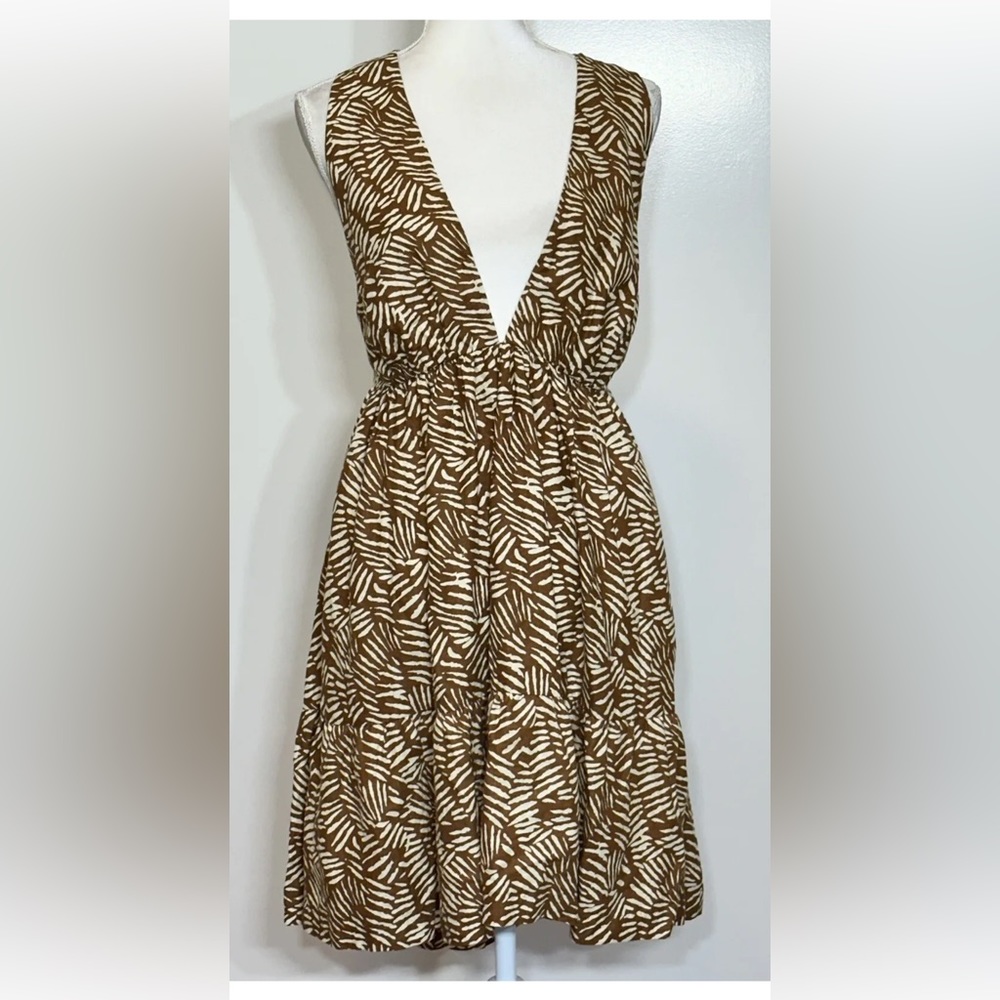 House Of Harlow 1060 Women’s Halter Dress Brown Cream Pockets Ruffle Sz large